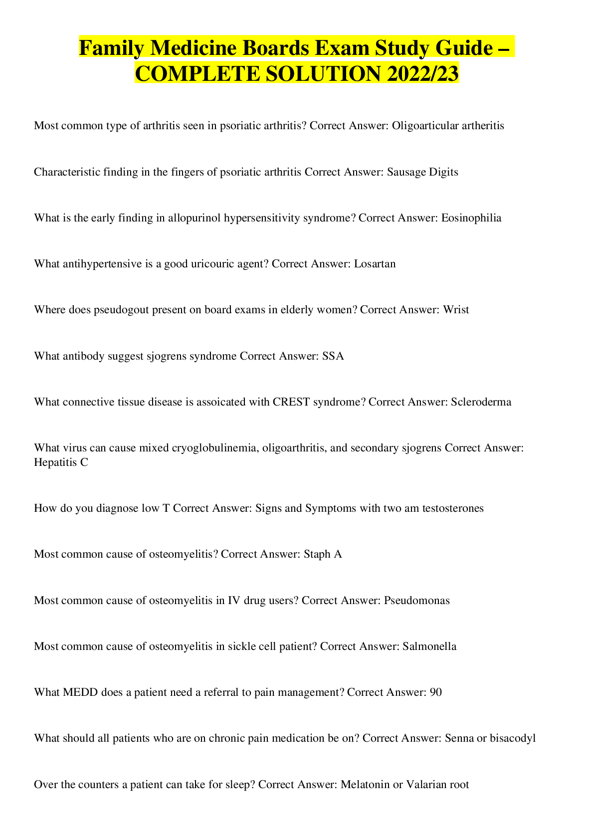 Family Medicine Boards Exam Study Guide COMPLETE SOLUTION 2022/23